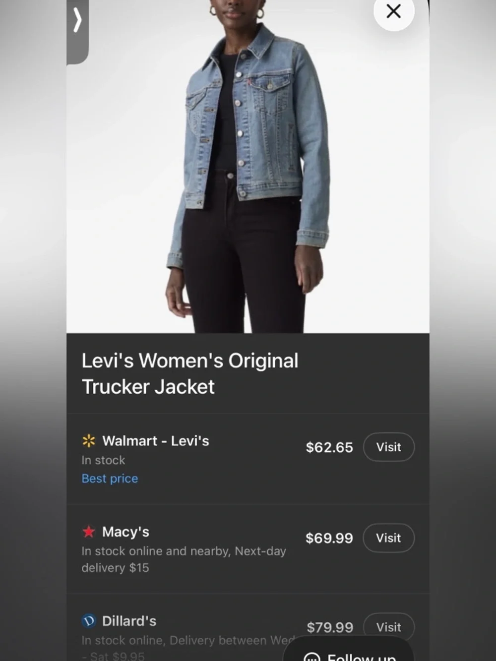 Levi’s Women’s Fitted Denim Trucker Jacket – Light Wash – Size S/P